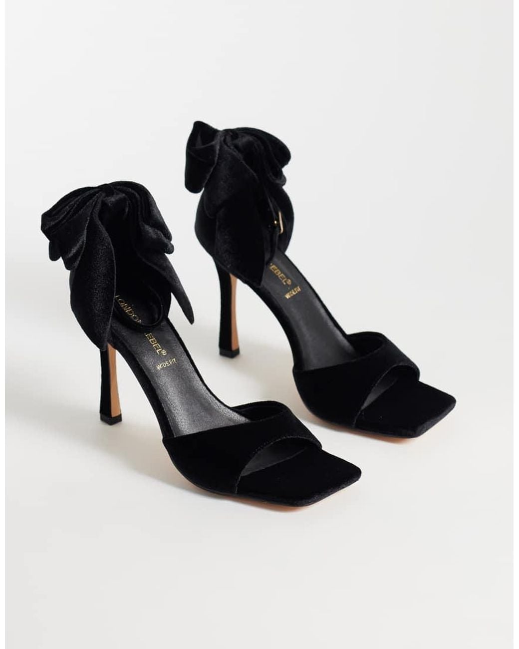 London Rebel Black Mila Bow Detail High Heeled Sandals