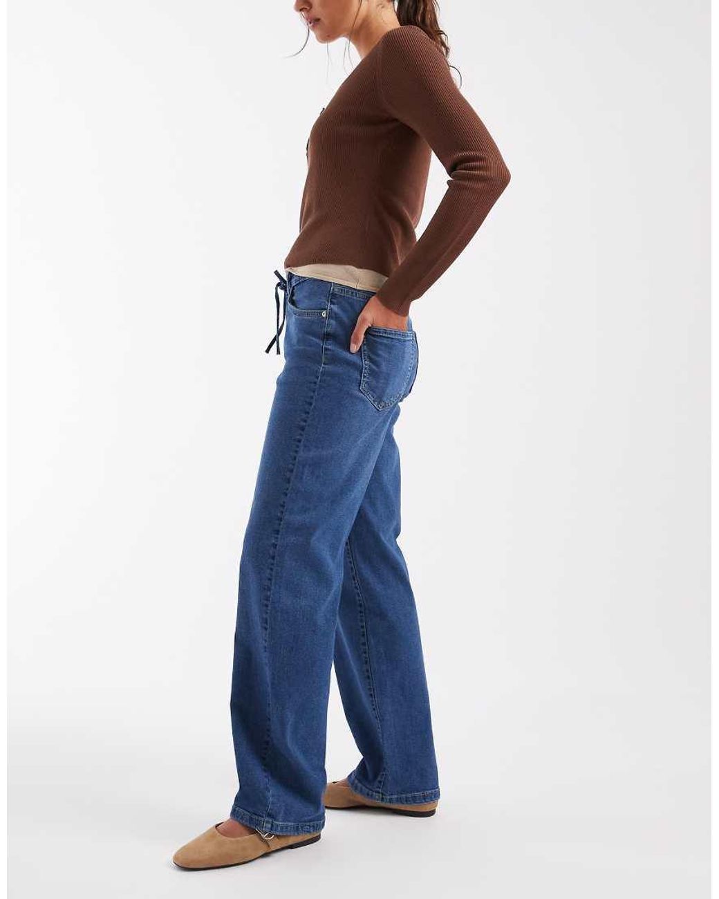 Vero Moda Blue Flora High Rise Straight Leg Jeans With Belt