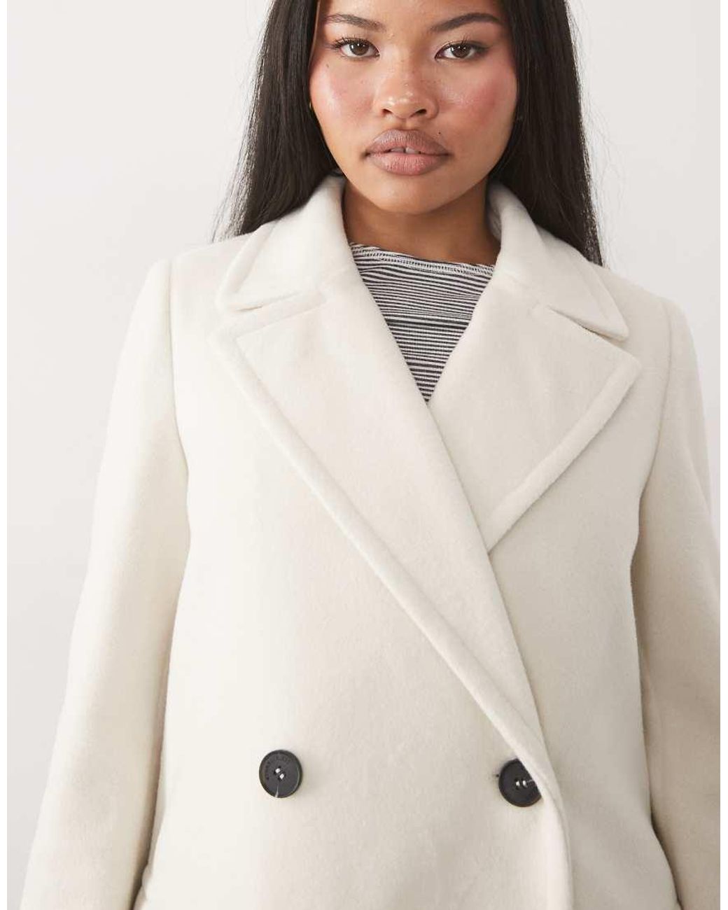 4th & Reckless Natural Petite Wool Look Double Breasted Longline Structured Formal Coat
