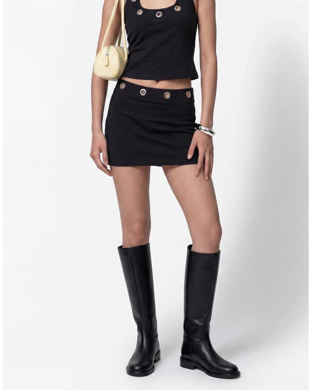 Noisy May Black Mid Rise Eyelet Mini Skirt Co-Ord