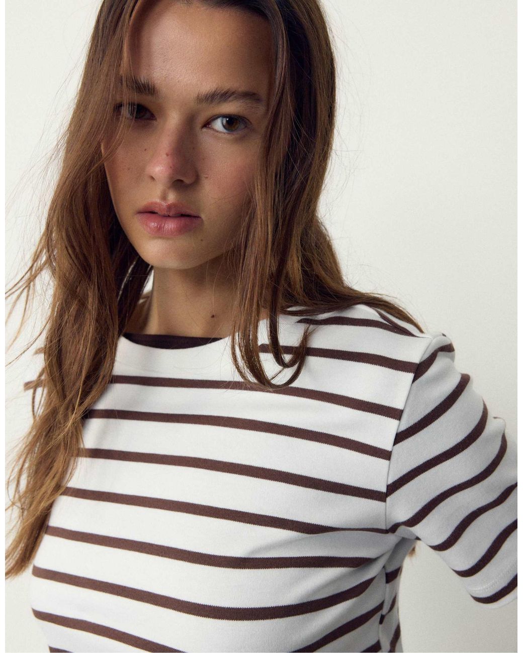Stradivarius Brown – basic – schweres t-shirt
