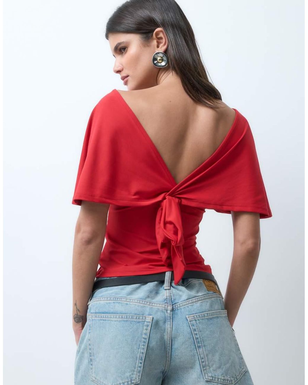 ASOS Red Polyamide Plunge Sleeveless Tie Back Cinch Top