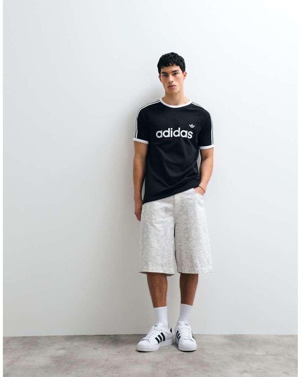 Adidas Originals Black Three Stripe Ringer T-shirt for men