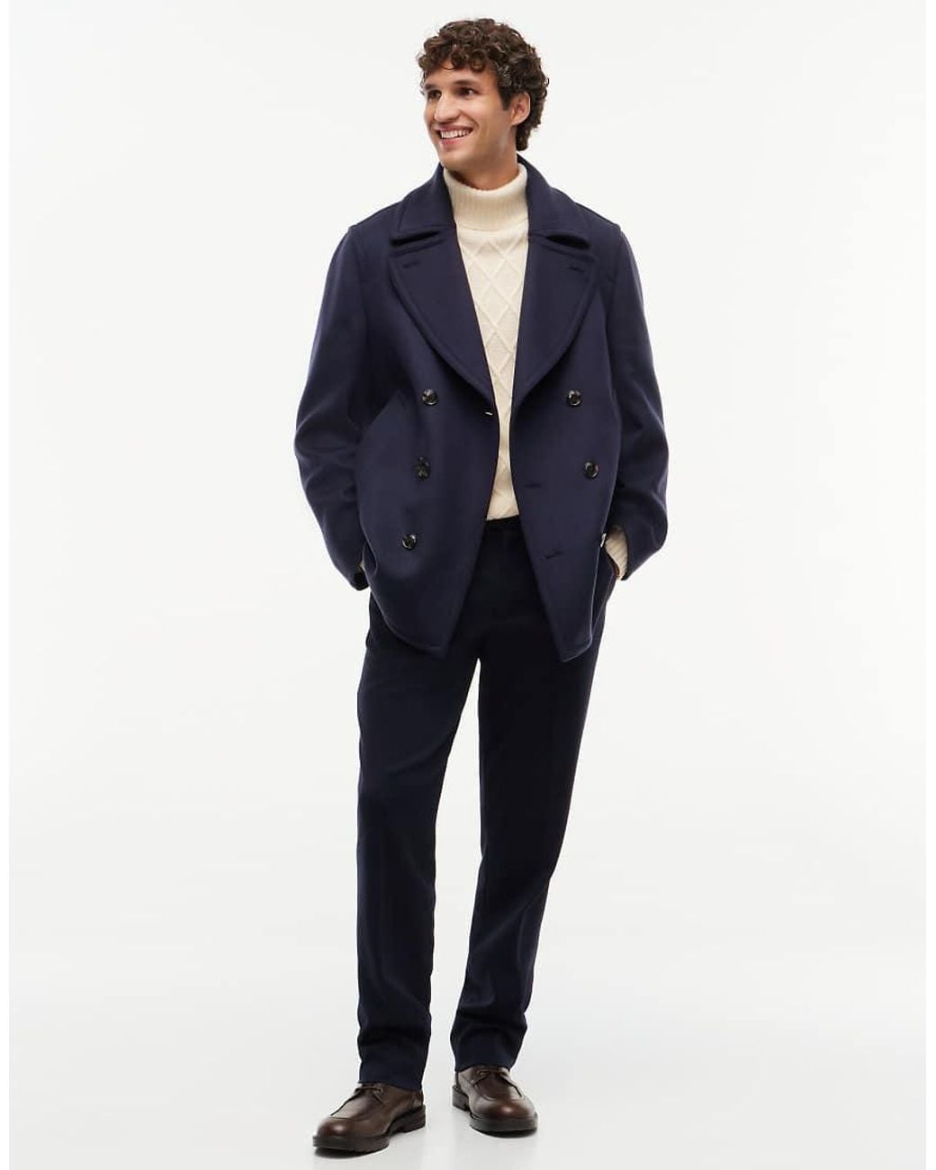 Tommy Hilfiger Blue New York Label Wool Blend Relaxed Peacoat for men