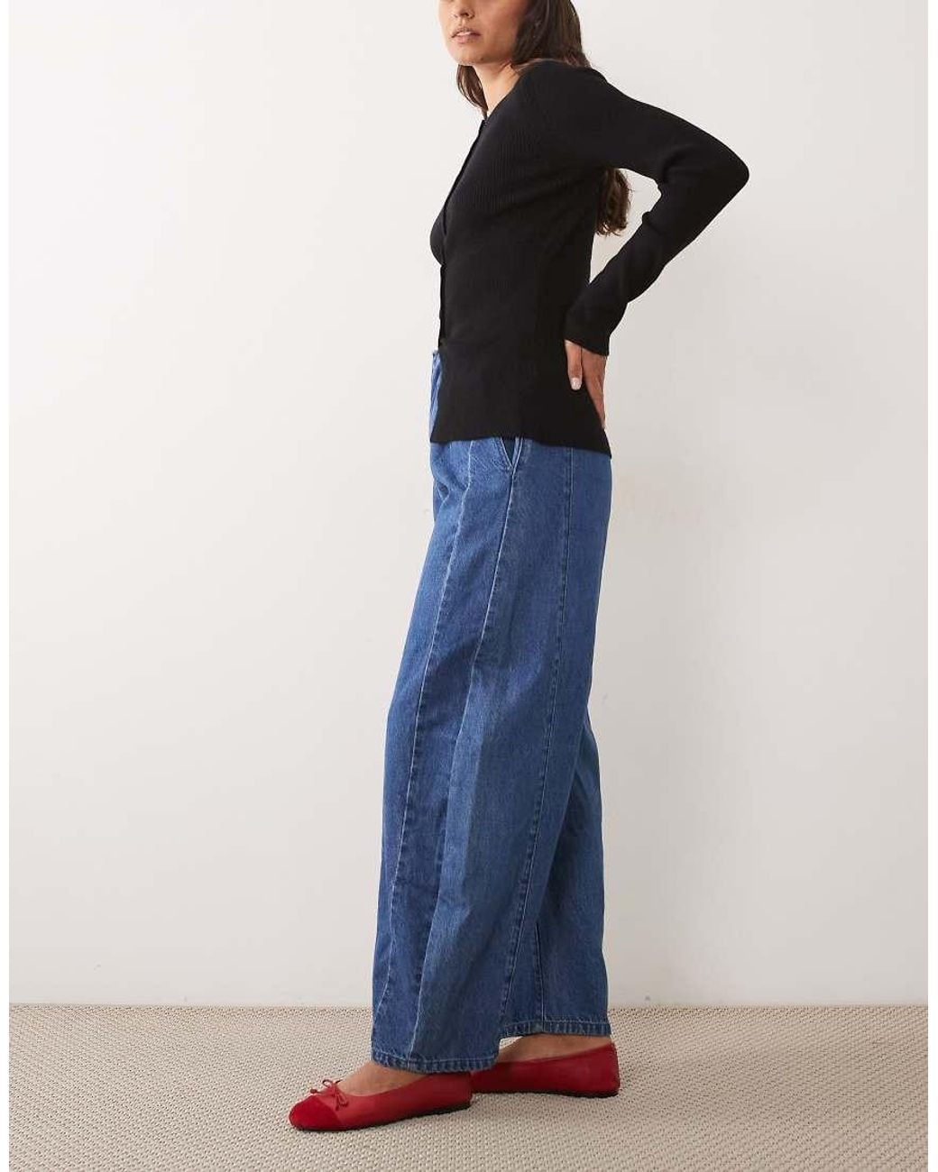 ASOS Blue Clean Waistband Barrel Jeans