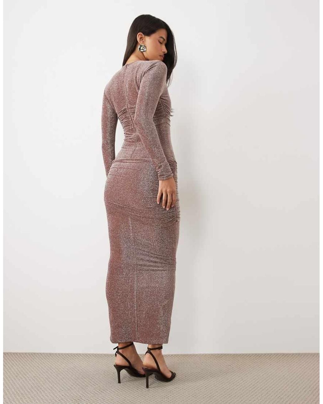 Ruched & Ready Multicolor Shimmer Metallic Sculpting Ruched Panel Detail Maxi Dress