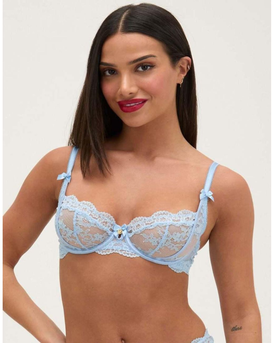Boux Avenue Blue Veronique Sheer Lace Balconette Bra Underwired Unpadded