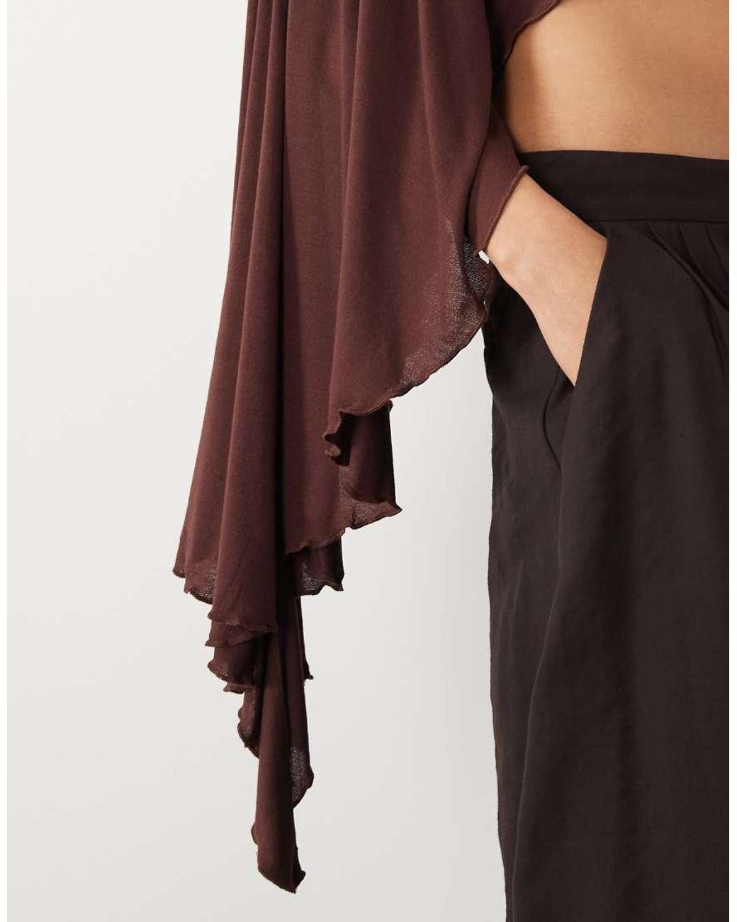ASOS Brown Longline Flare Sleeve Cape Top