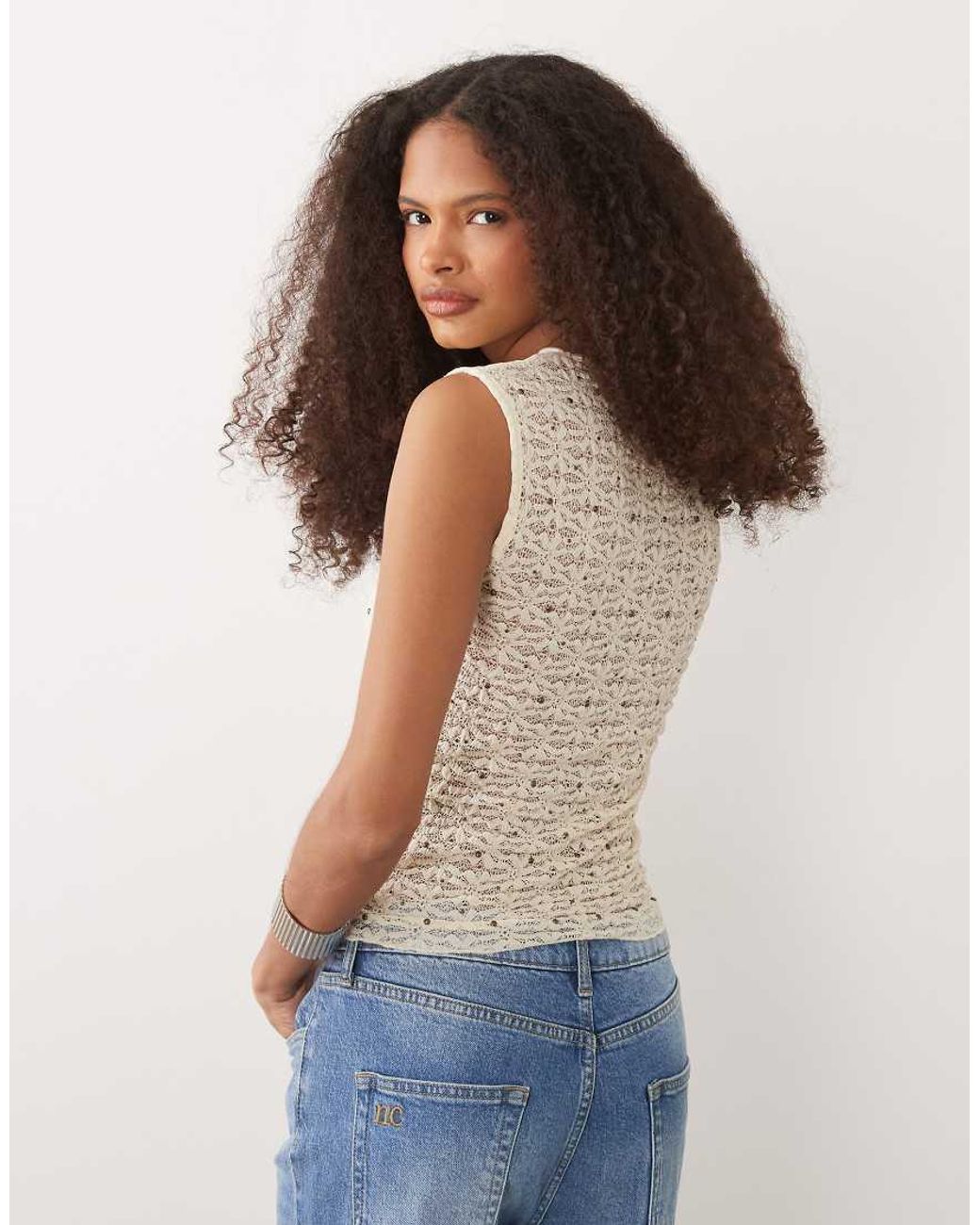 Mango Brown Pati Studded Sleeveless Top