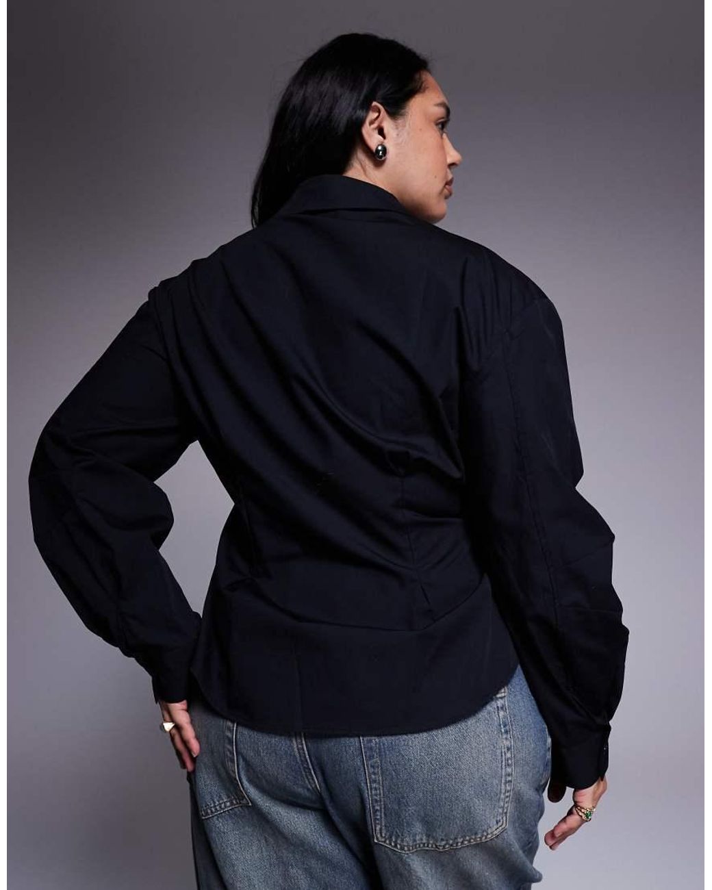 ASOS Blue Asos Design Curve Wrap Shirt With Cocoon Sleeve