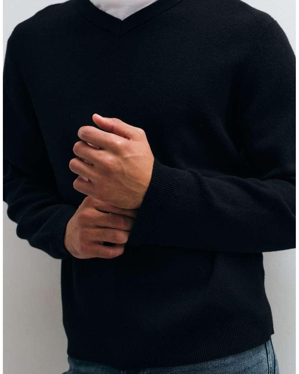 ASOS Blue Relaxed Knitted High V-neck Jumper for men