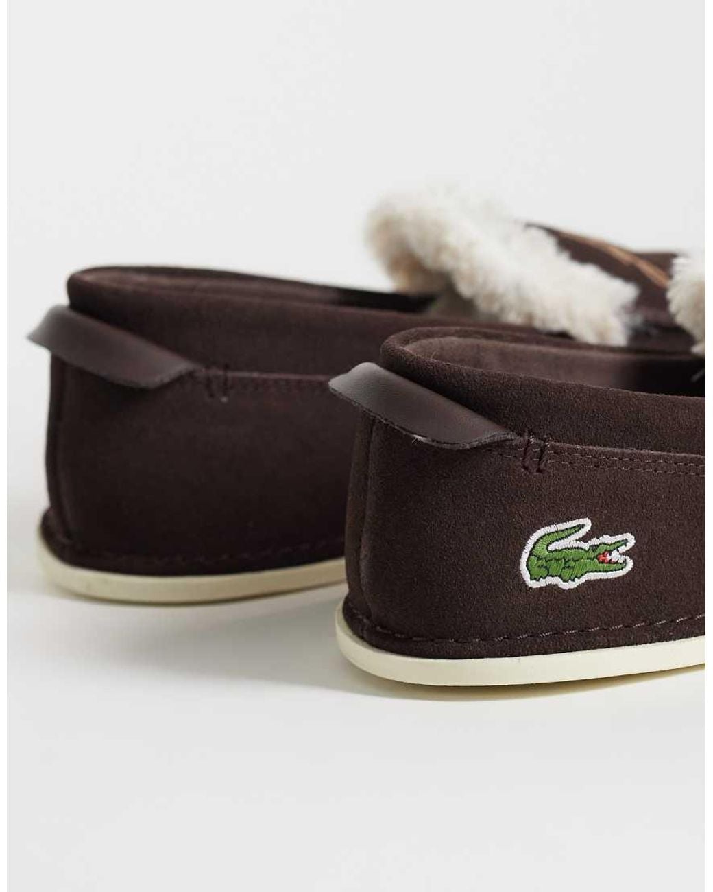 Lacoste White Aubery Fleece Lined Suede Slippers for men