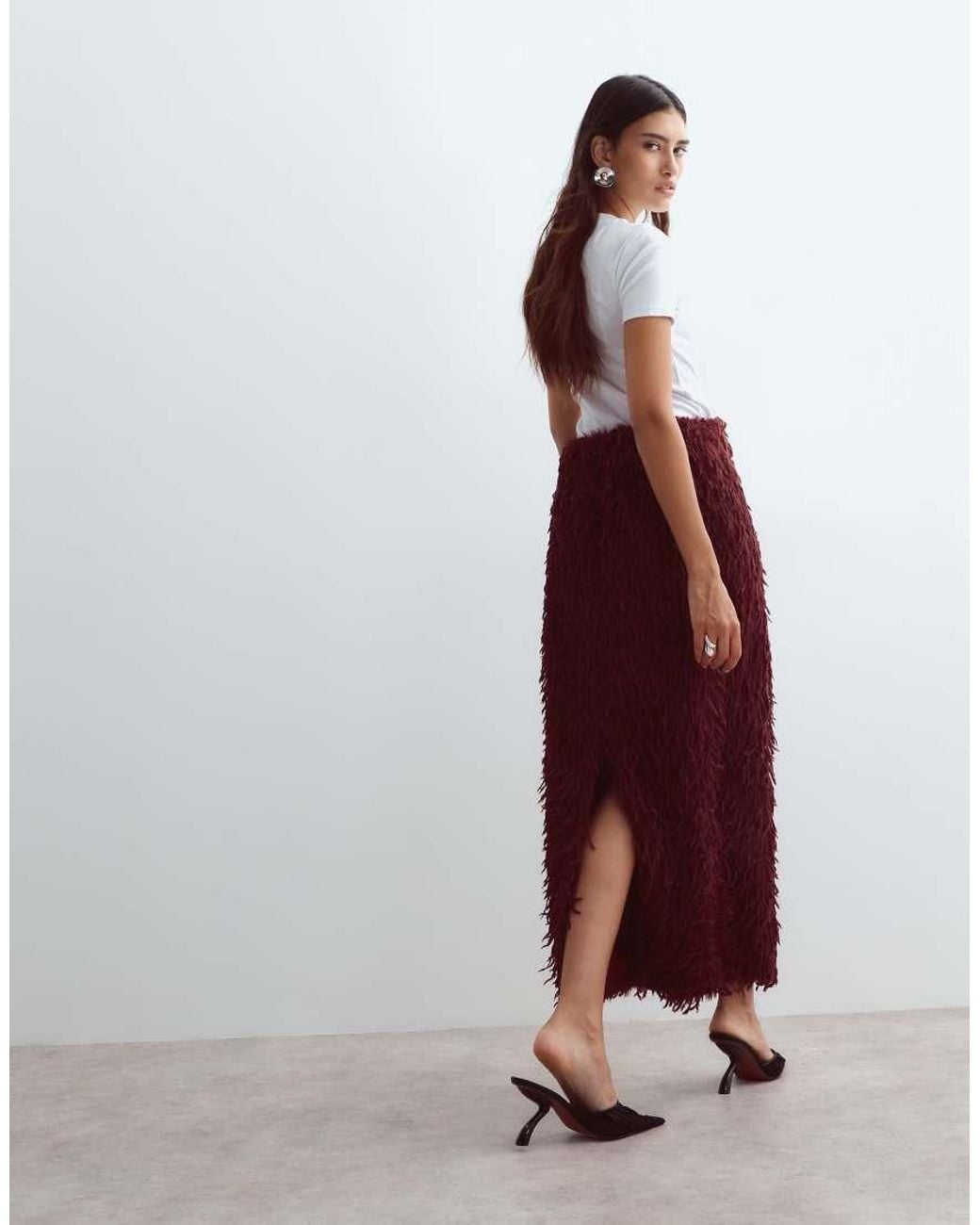 ARRANGE Red Textu Column Midi Skirt