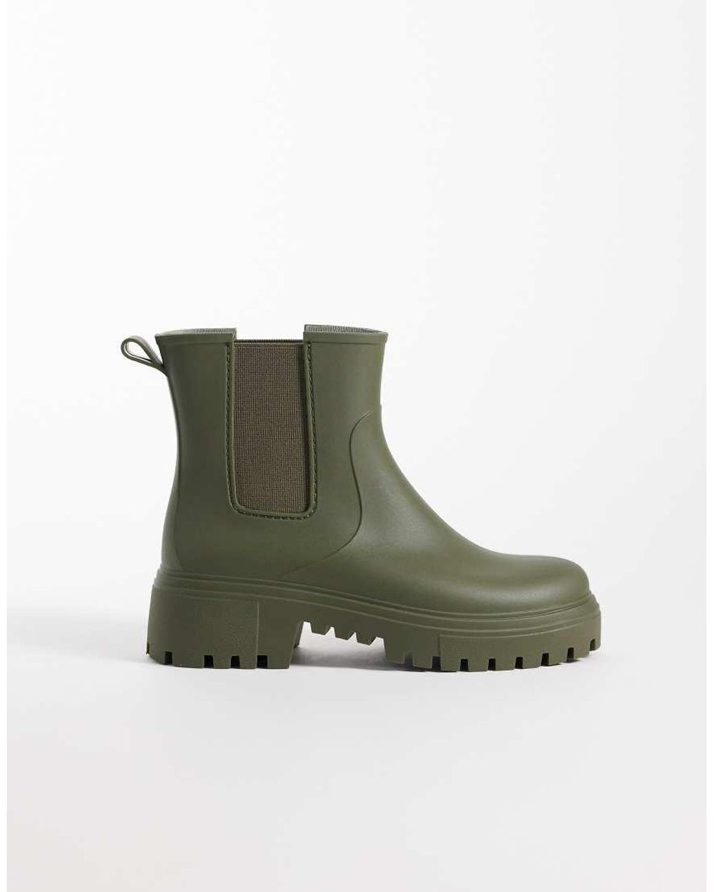 London Rebel Green Phoebe Chunky Chelsea Rain Boots