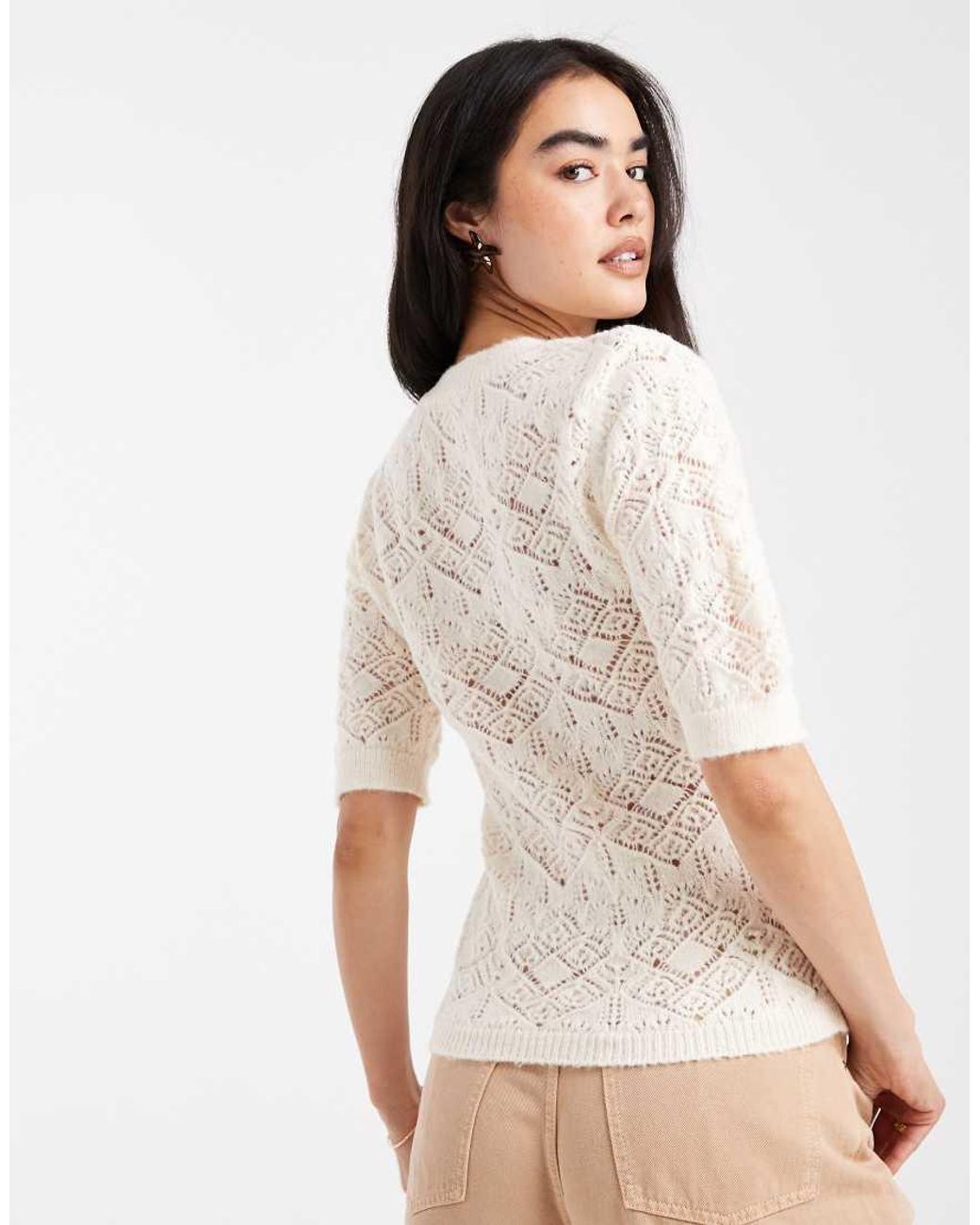 ASOS Natural Open Knit Fluffy Top