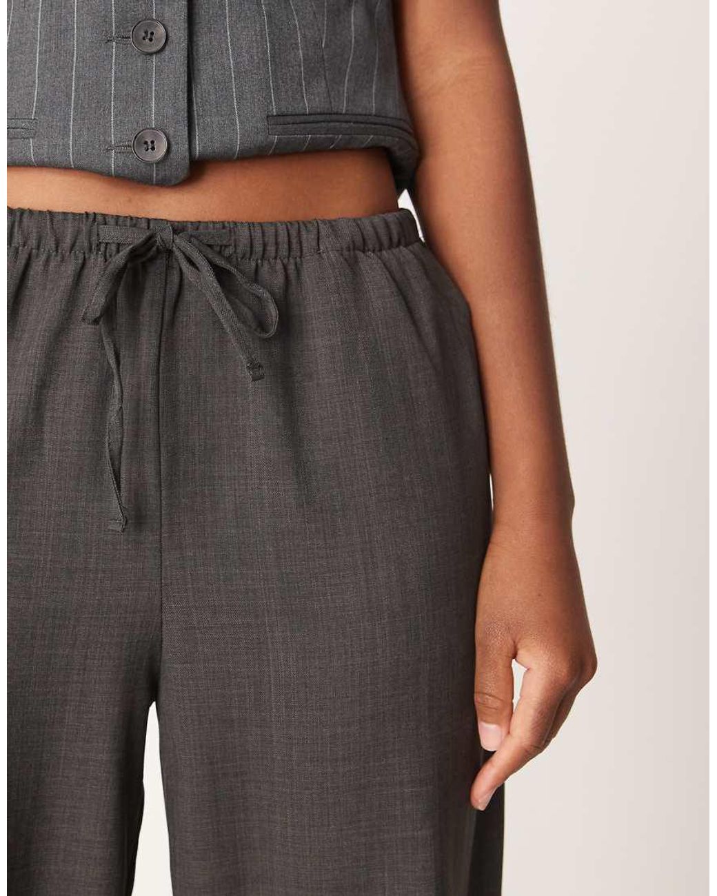 Jdy Gray Tie Detail Wide Leg Trousers