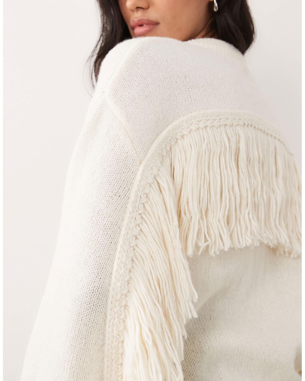 Pieces Natural Oversize-strickpullover mit fransen