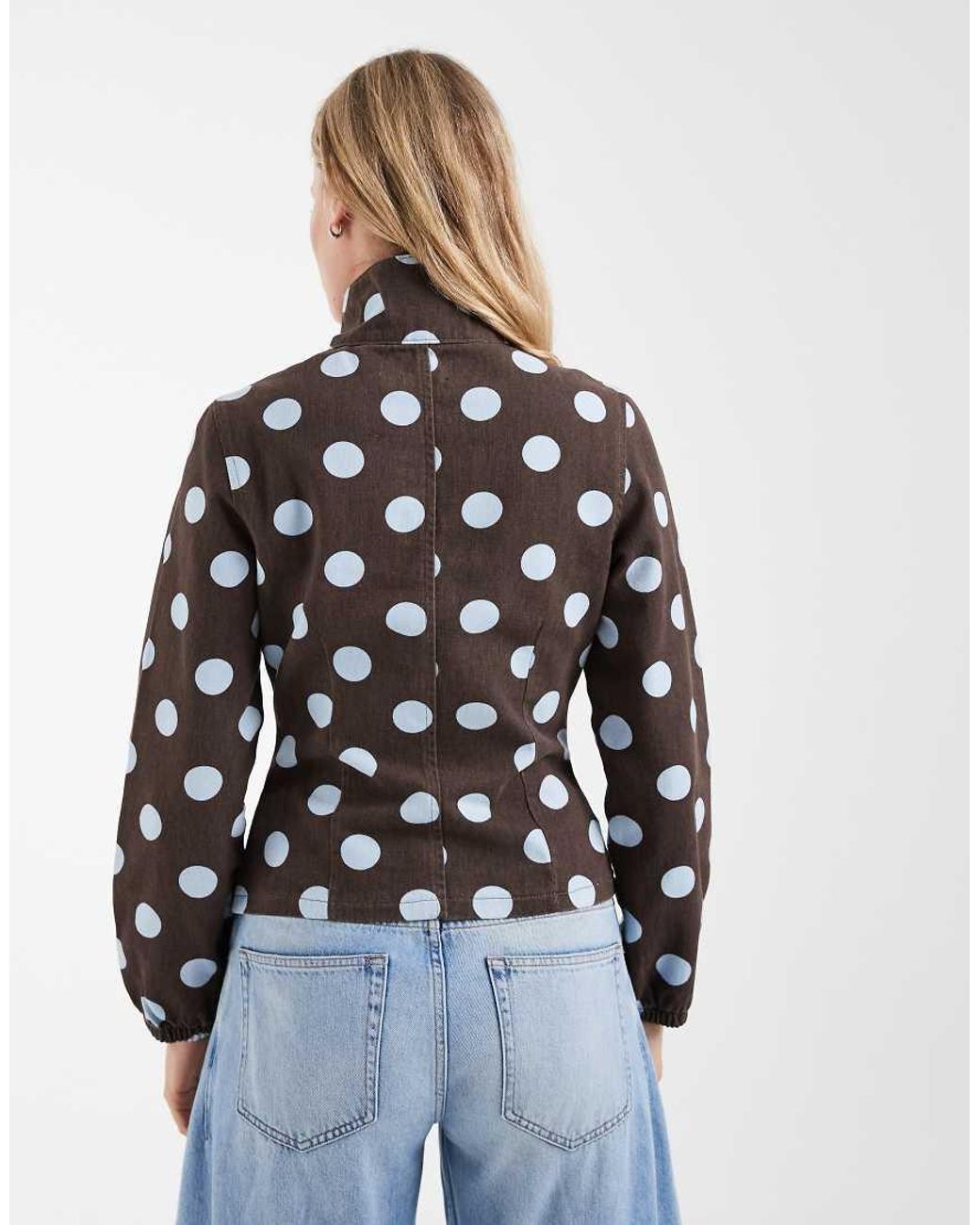 ASOS White Denim Fitted Funnel Neck Jacket