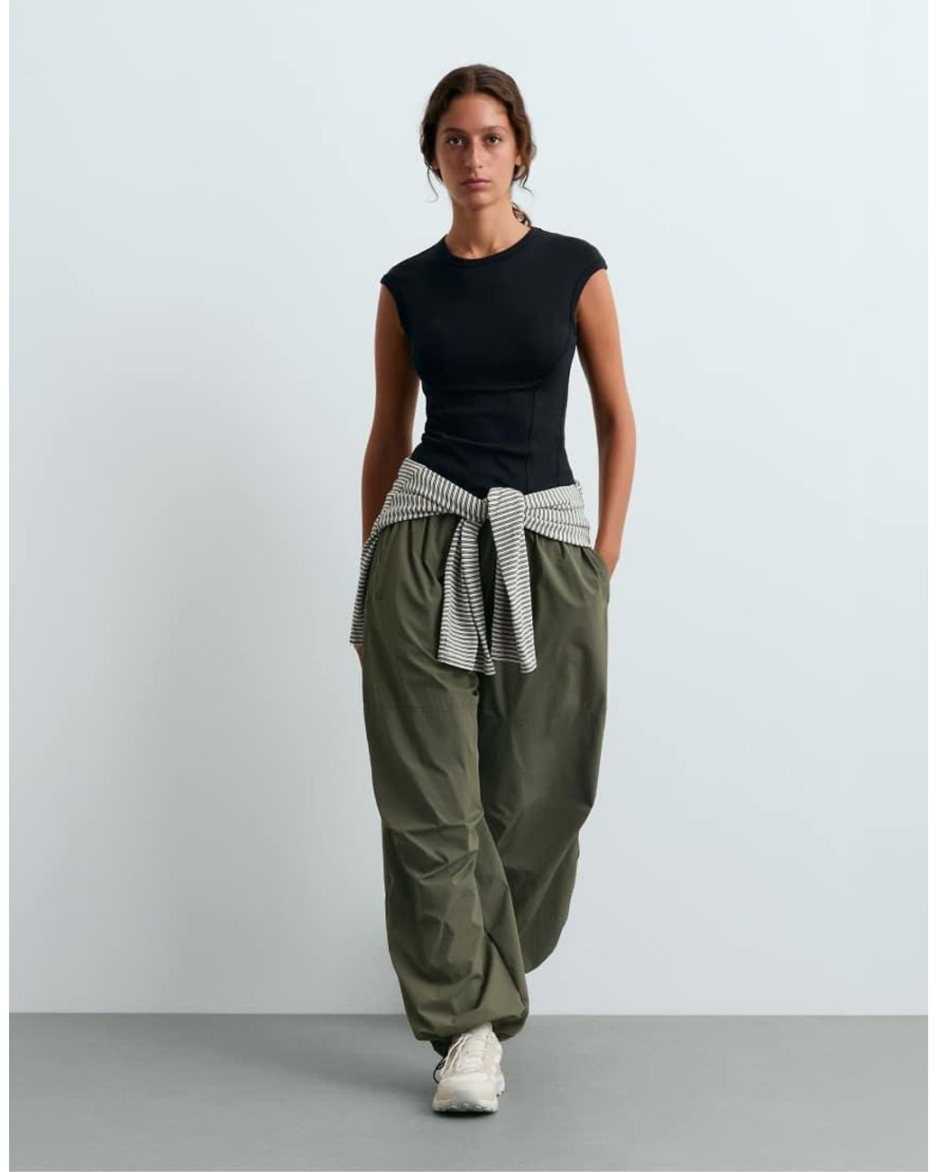 Oysho Black Short-sleeved Rib Top With Cotton And Modal