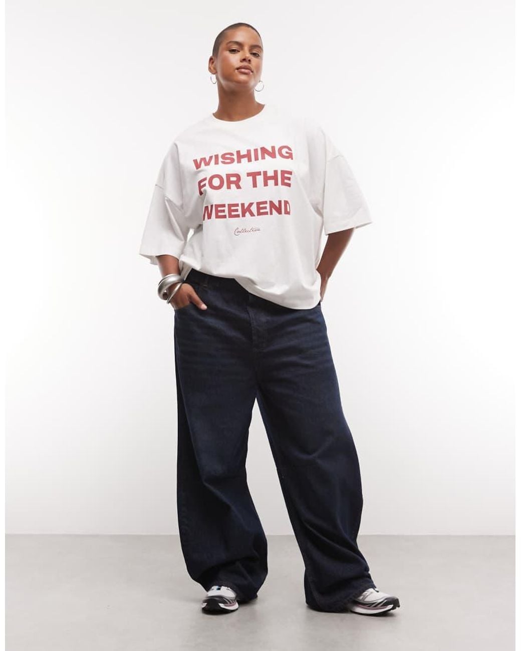 ASOS Red Weekend Collective Curve Oversized T-shirt With Wishing For The Weekend Graphic
