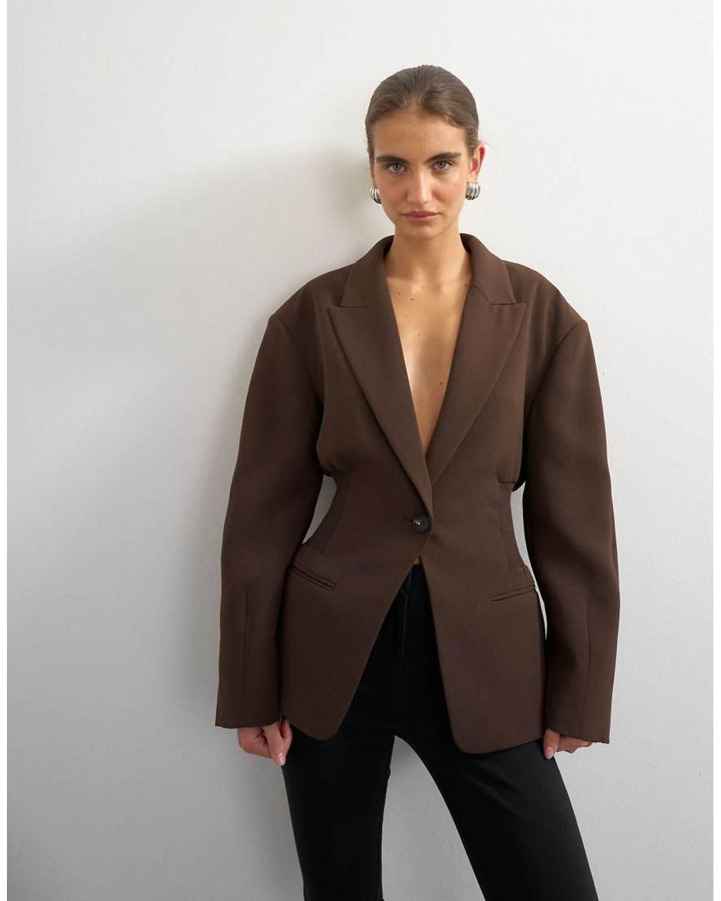 TOPSHOP Brown Cinch Waist Blazer