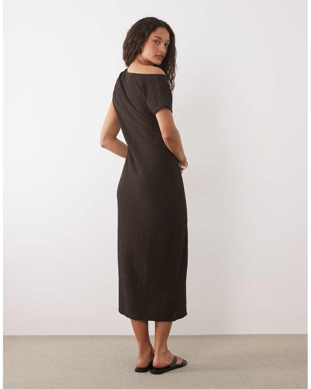 ASOS Black Textured Jersey Off Shoulder Midi Dress