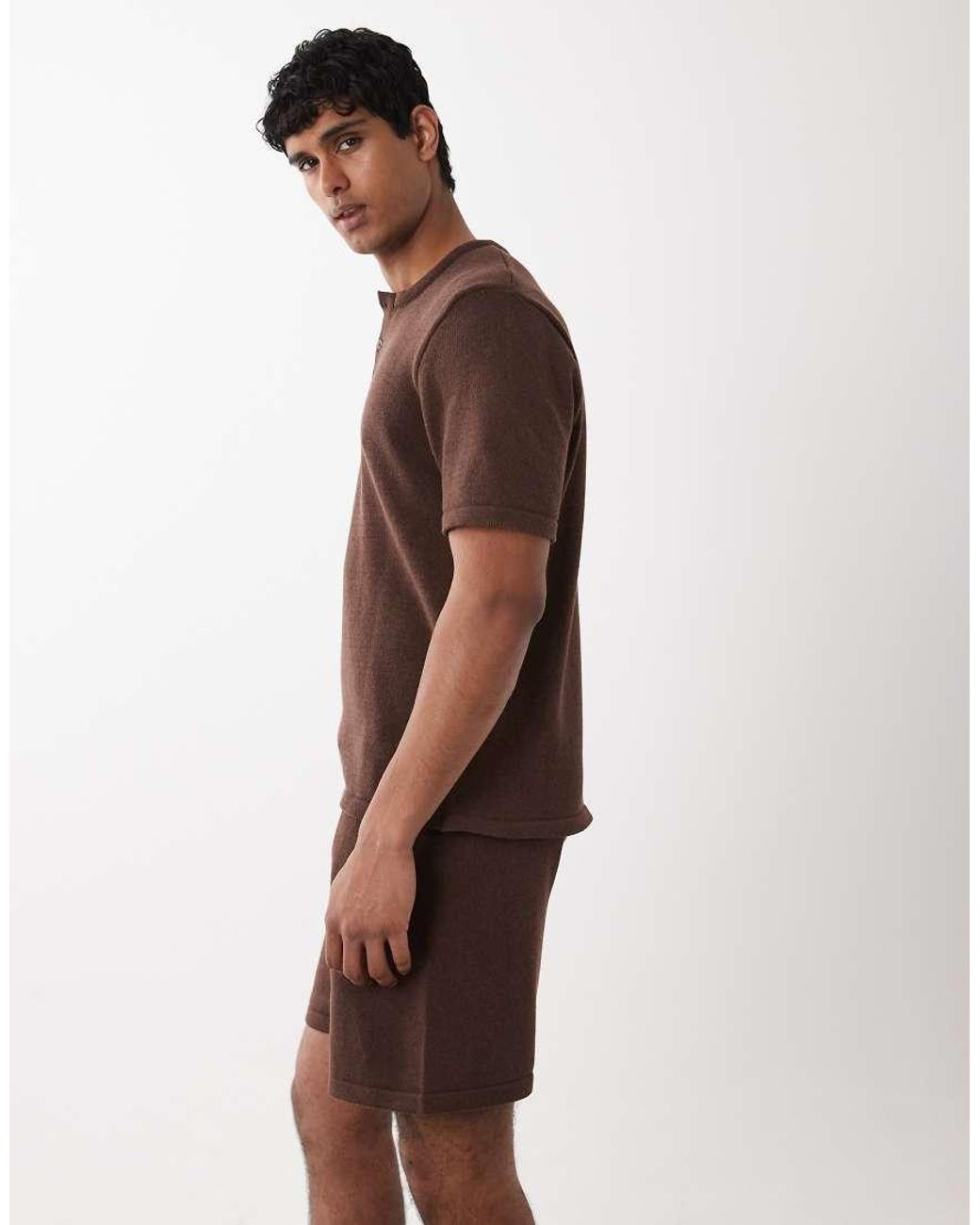 ASOS Brown Knitted Co-Ord Textured Shorts for men