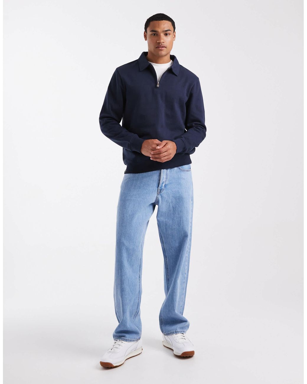 Sweat molletonné à col zippé Threadbare pour homme en coloris Blue