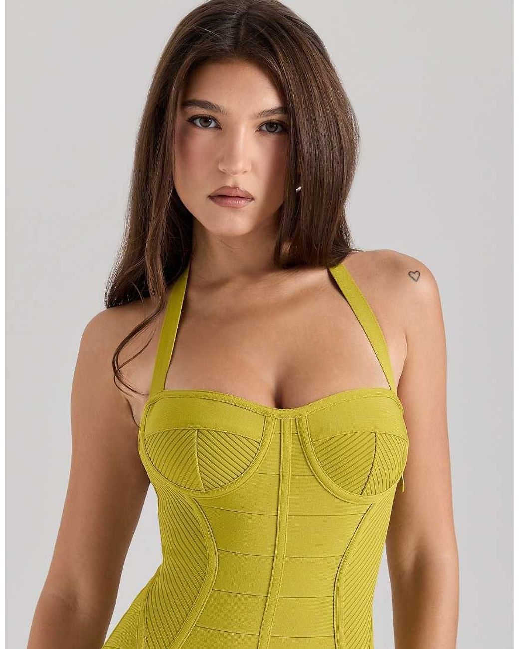 House Of Cb Yellow The Sculpt Bandage Mini Dress