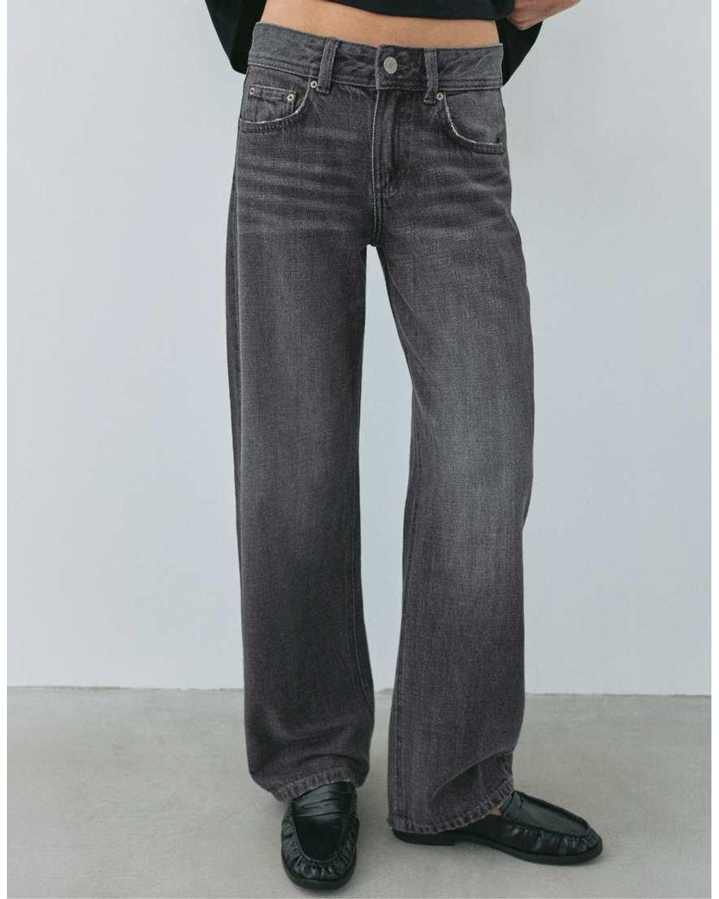 Pull&Bear Gray Petite Low-rise Straight Leg Jeans