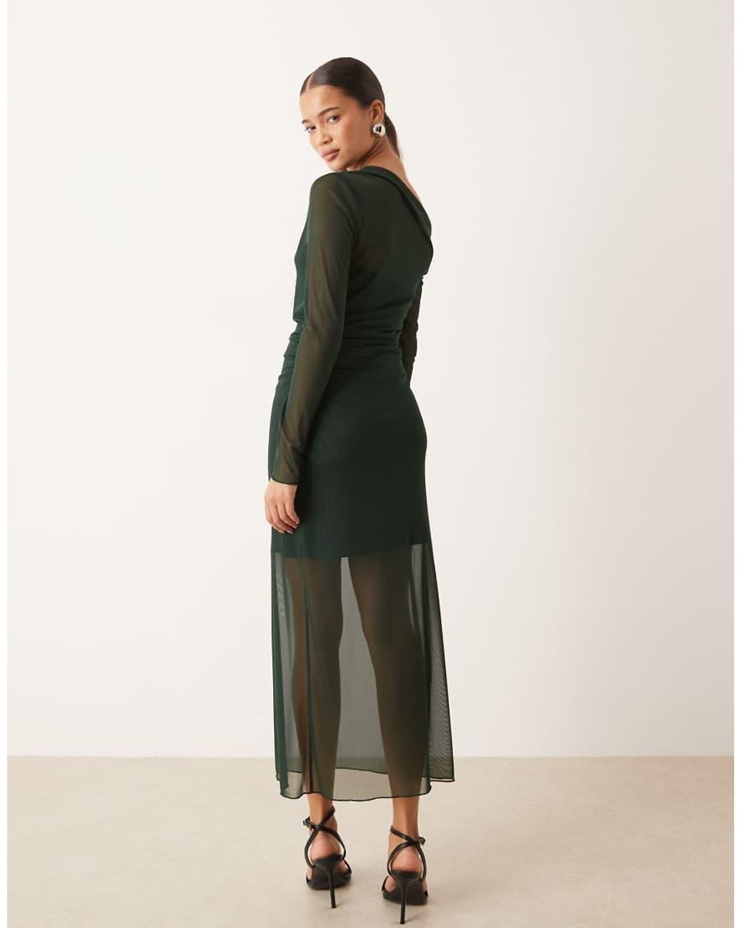 Mango Green Asymmetric Long Sleeve Maxi Dress