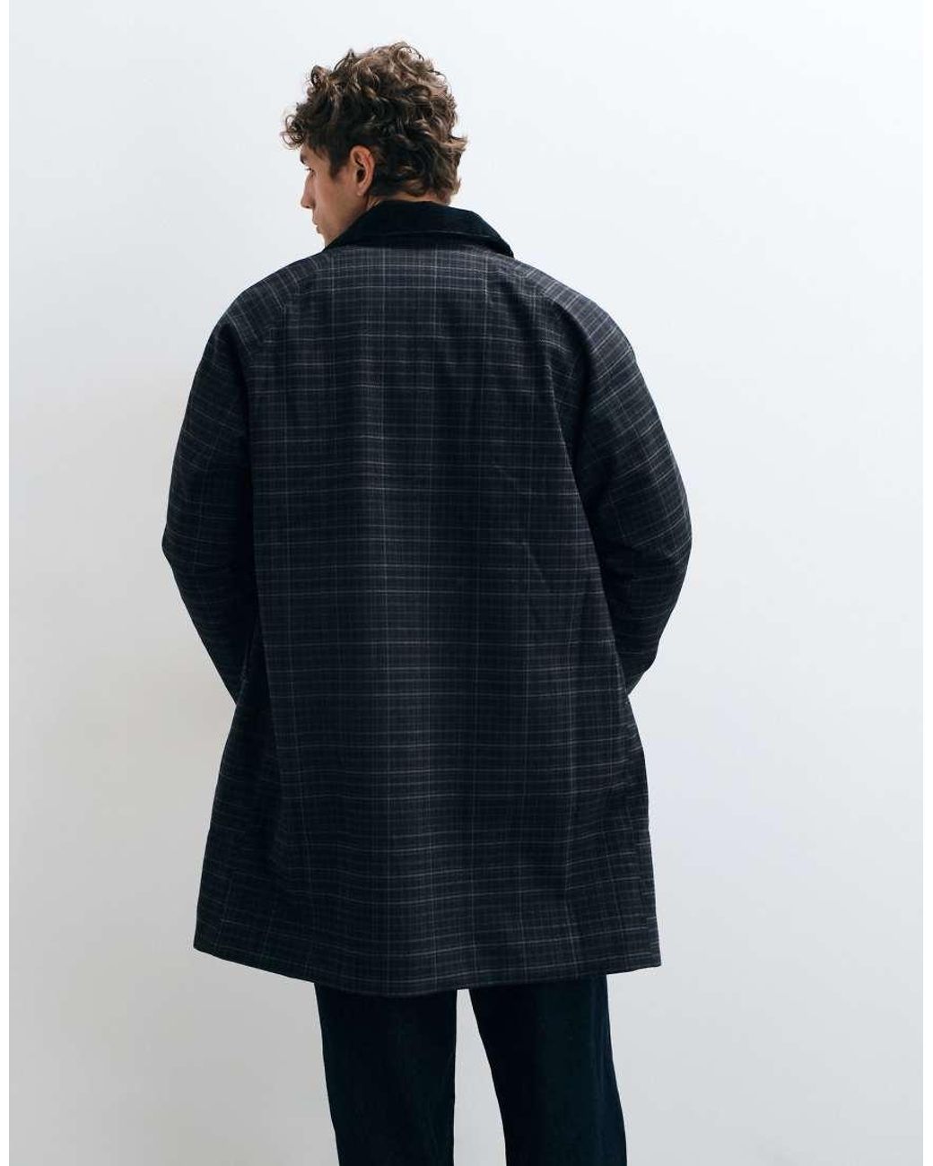 Barbour Blue Lorden Winter Tartan Check Waterproof Mac Long Jacket for men