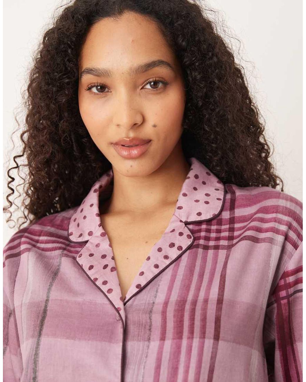 Mango Pink 100% Cotton Checked Pyjama Shirt Co-ord