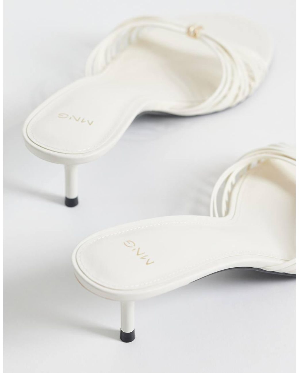 Mango White Strappy Heeled Sandals With Hardware Detail