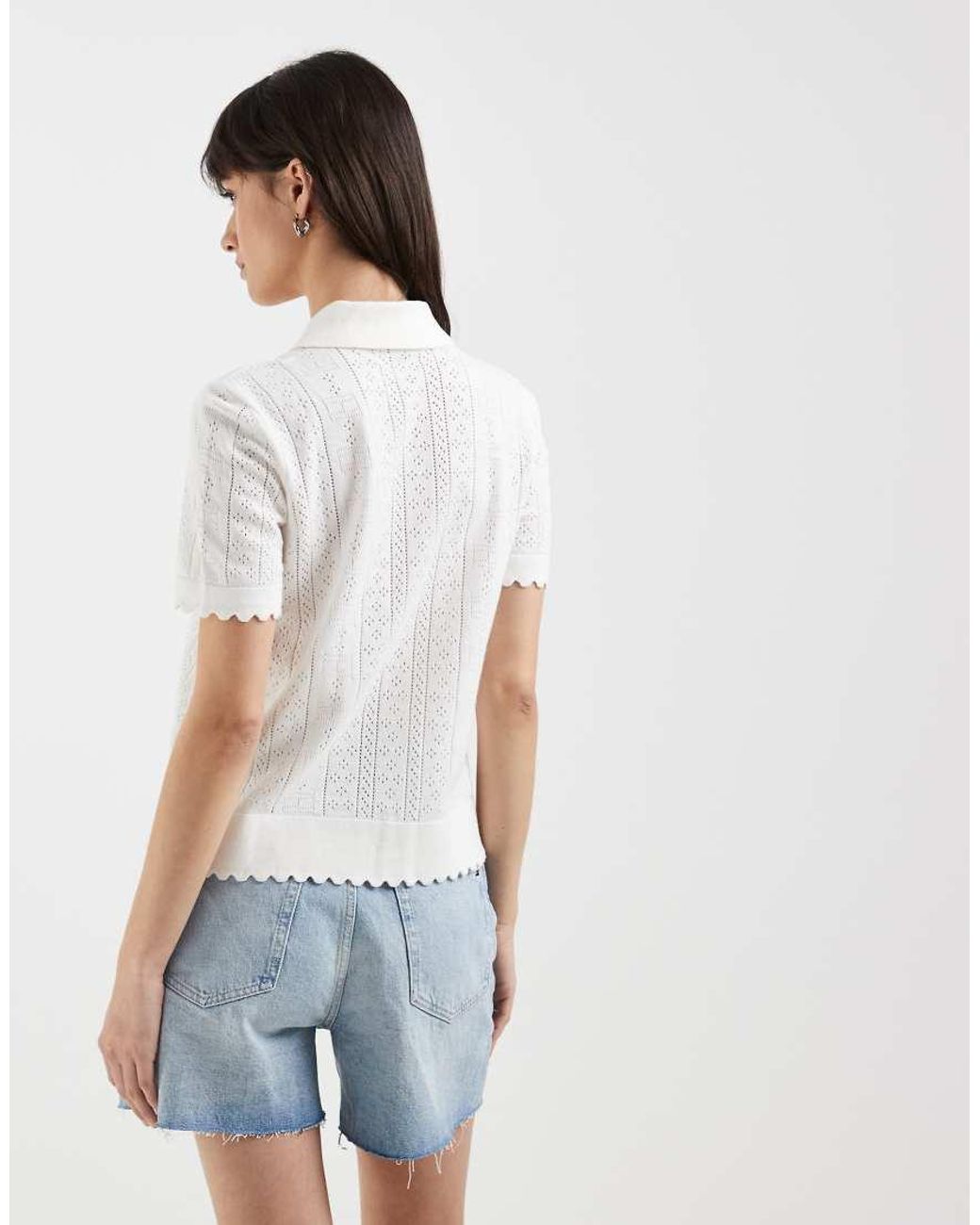 Tommy Hilfiger White Pointelle Polo Sweater