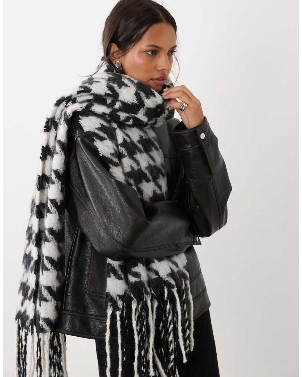 ASOS Black Woven Scarf With Houndstooth