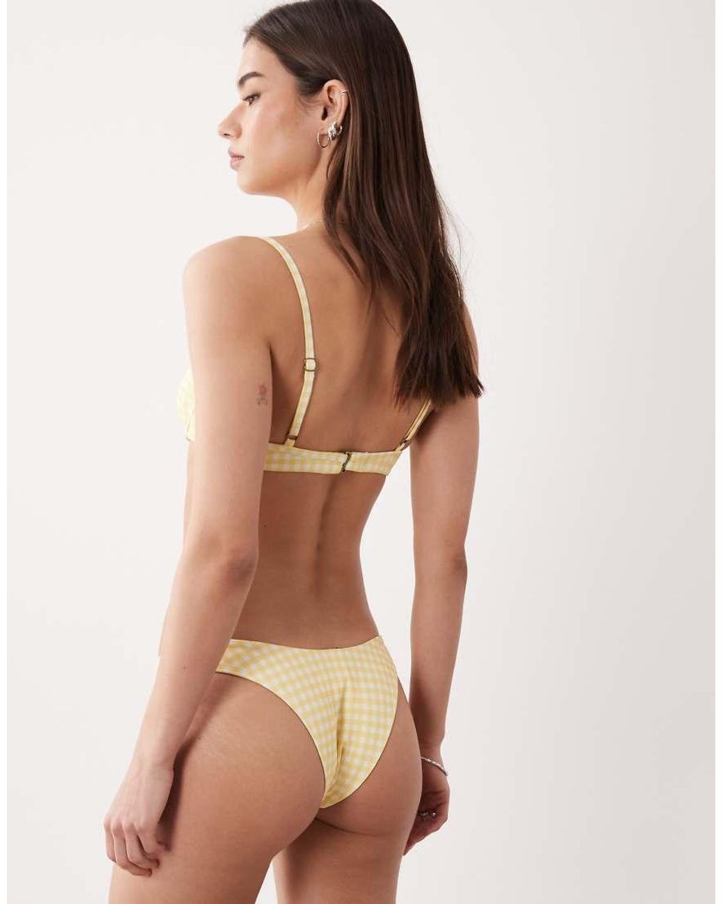 Free Society Natural Gingham High Leg Bikini Bottoms