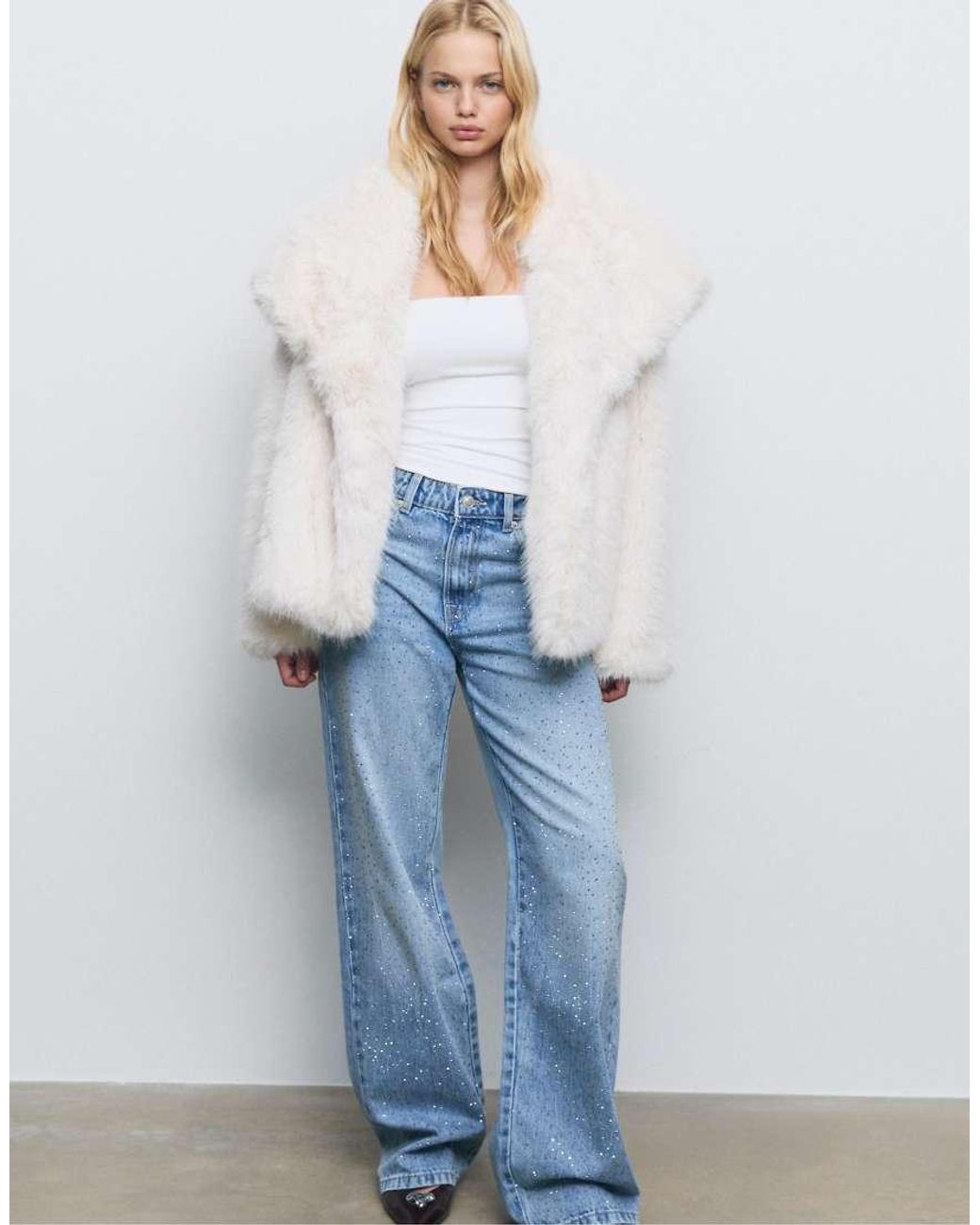 Stradivarius Blue Straight Fit Jeans With Rhinestones