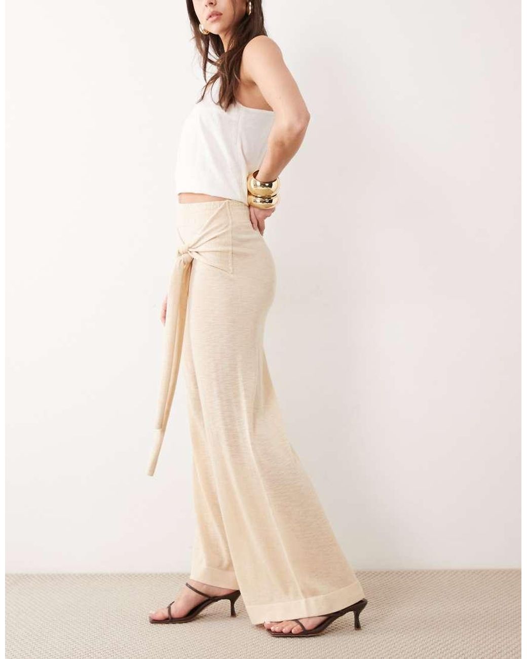 Mango Natural Tie Waist Straight Trousers