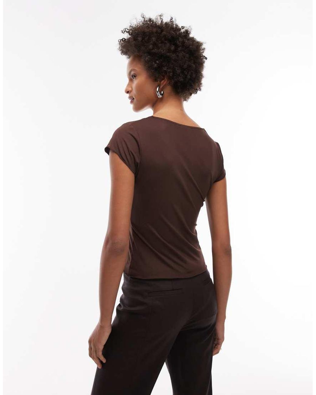 ASOS Brown Slinky Lace Trim V-neck Top