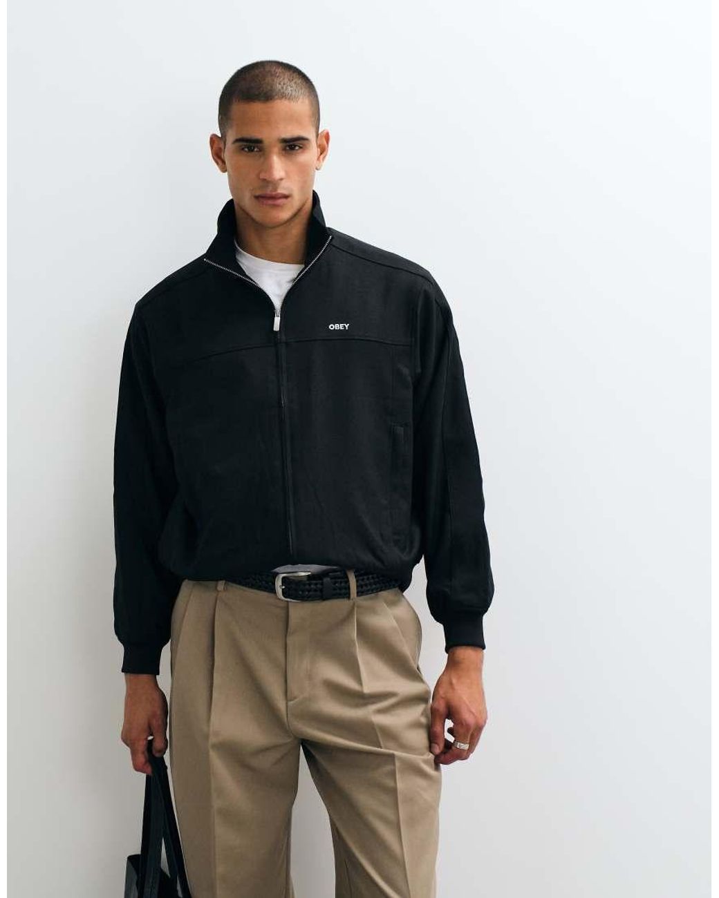 Obey Blue Logo Tailored Quarter Zip Up Track Jacket for men