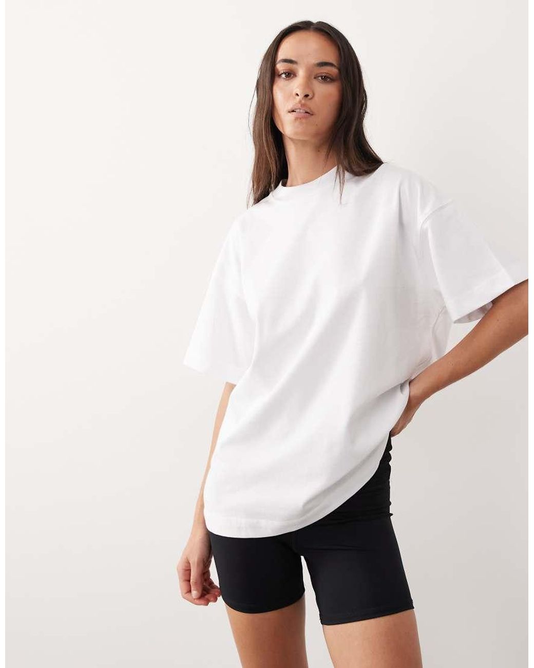4505 White Heavyweight Cotton Oversized T-Shirt With Tennis Back Print And Quick Dry Finish