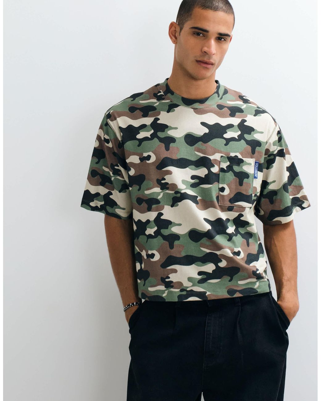 Collusion Green Boxy Tee for men