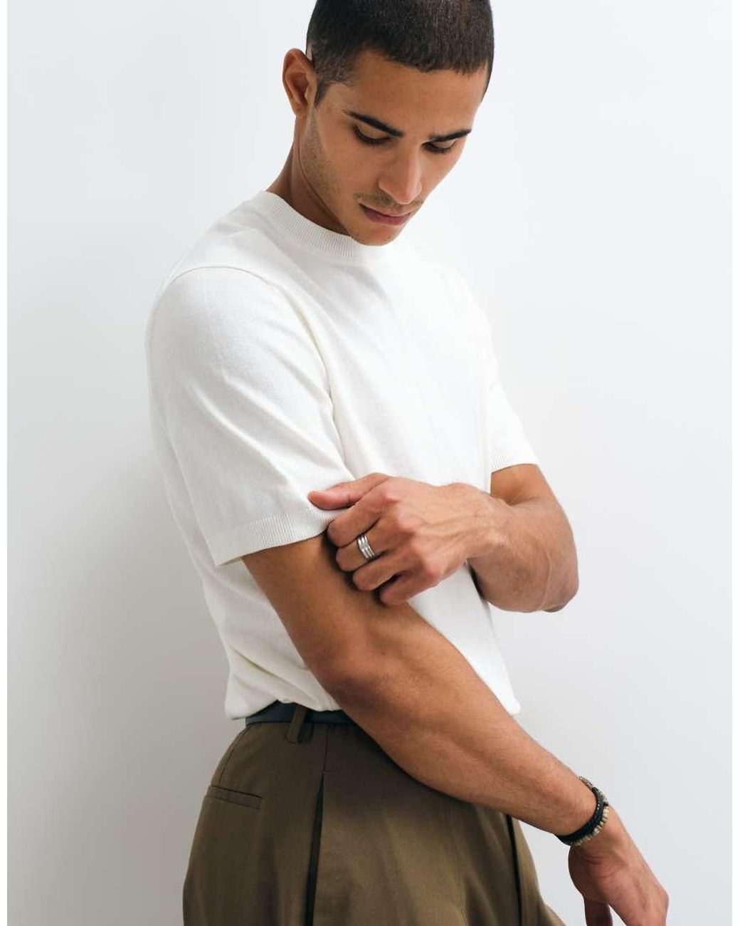 ASOS White Essential Relaxed Fine-knit Crew-neck for men