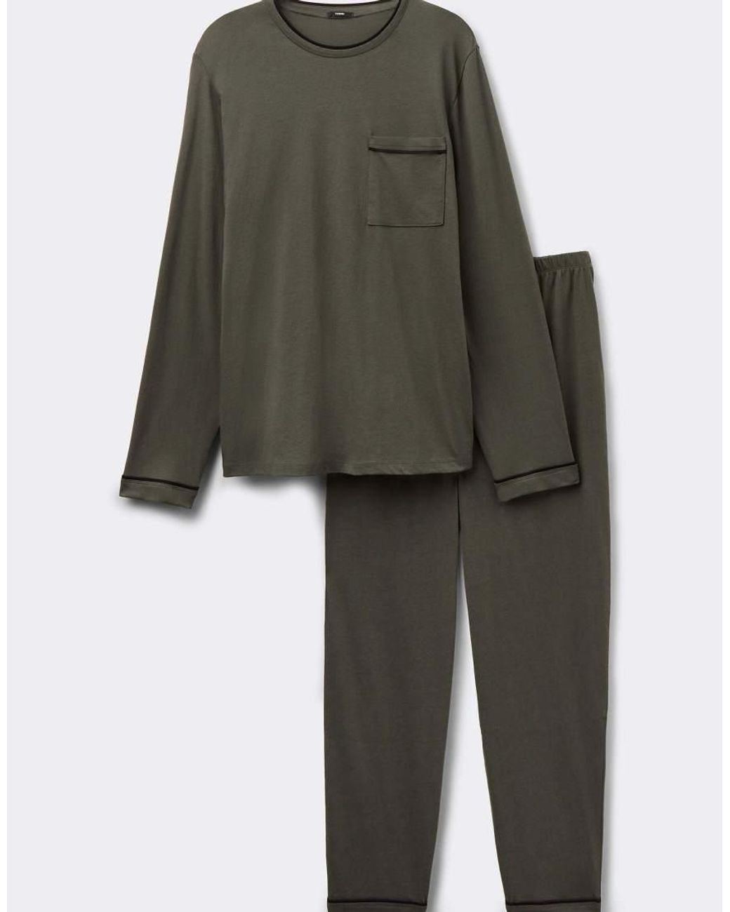 Tezenis Green Long Piping Cotton Pyjamas for men