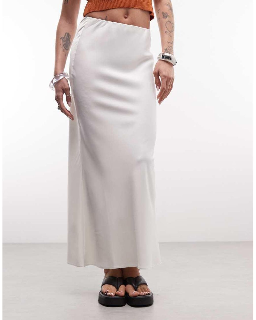 ASOS White Satin Bias Midi Skirt