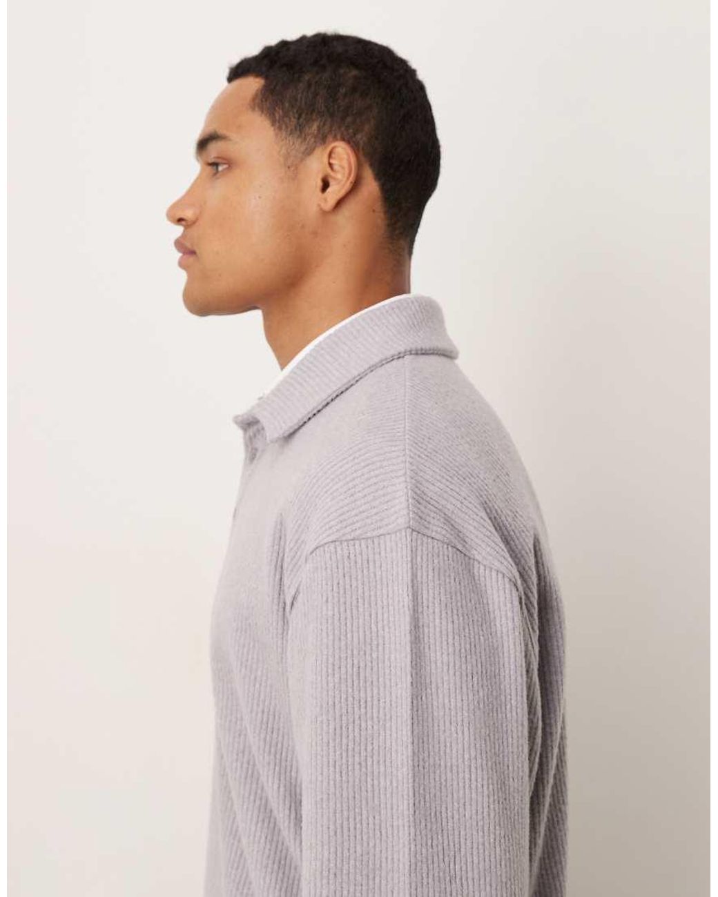 ASOS Gray Relaxed Brushed Rib Collared Sweatshirt for men