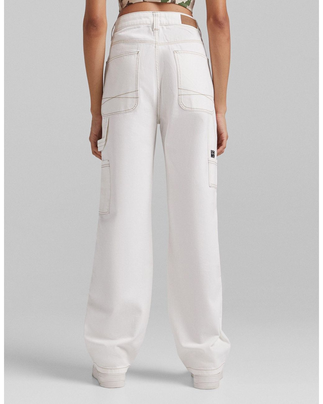 Contrast Seam Wide Leg Cargo Trousers 