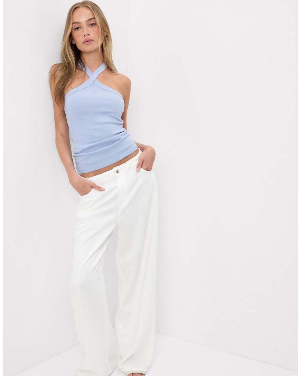 Intimissimi Blue Ribbed Superior Cotton Crossover Cami