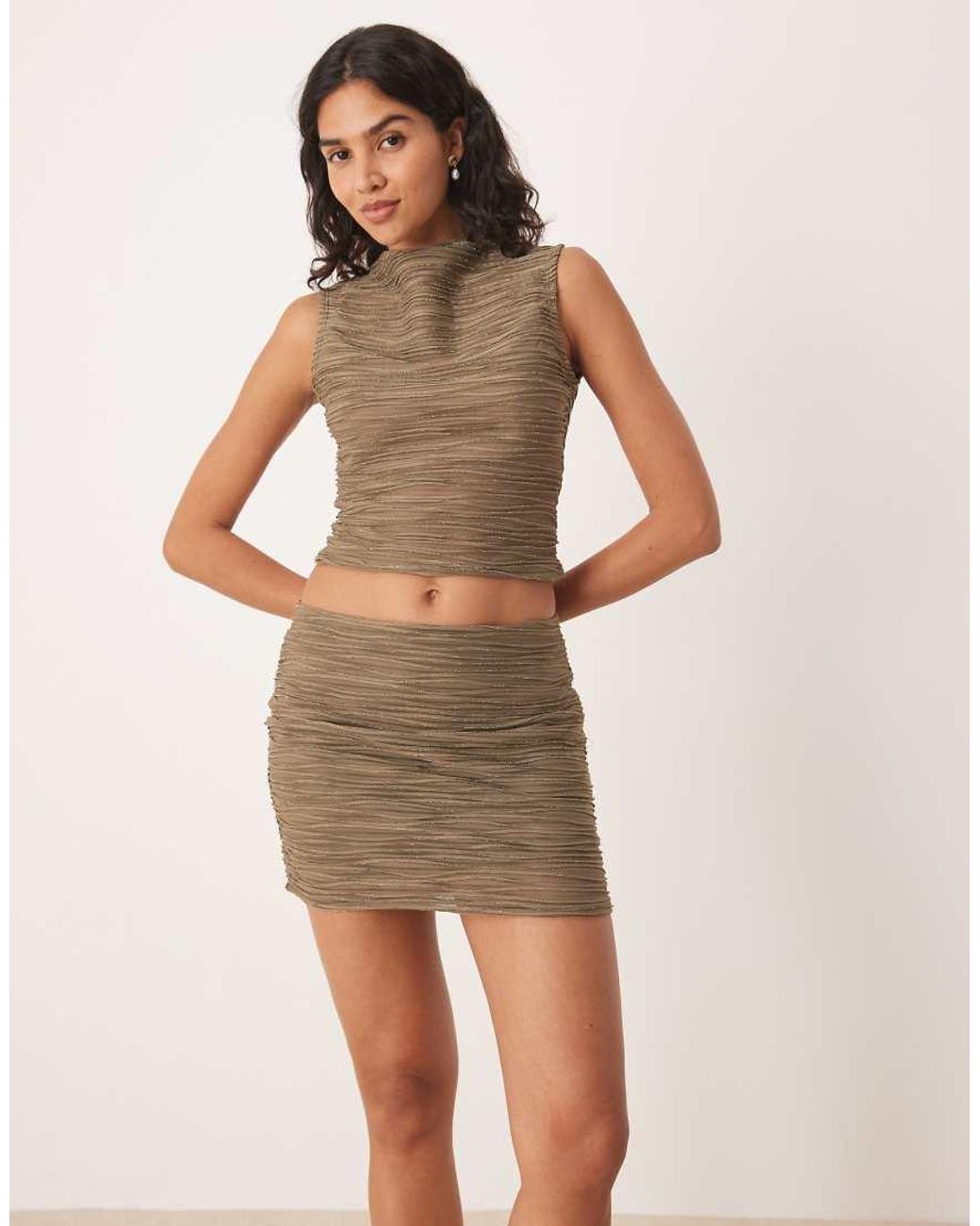 ASOS Natural Co-ord Metallic Textured Mini Skirt